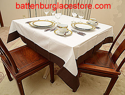 Square Tablecloth. White with color trims. 54 in. Square - Click Image to Close